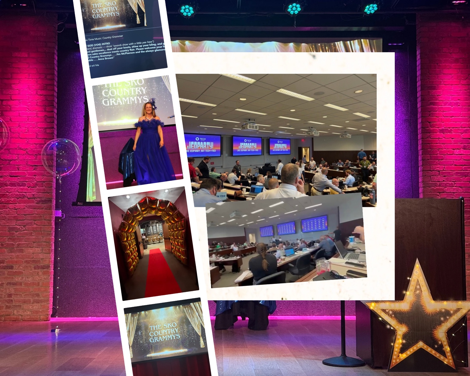 Sales Kickoff Country Grammys evening event and Jeopardy learning game photo grid